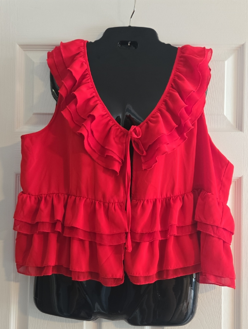 Cato Red Ruffle Tie-Front Topper